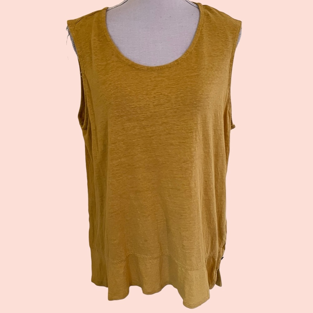 Chistian Siriano Mustard Linen Sleeveless Ruffle Hem Tank Top 3X